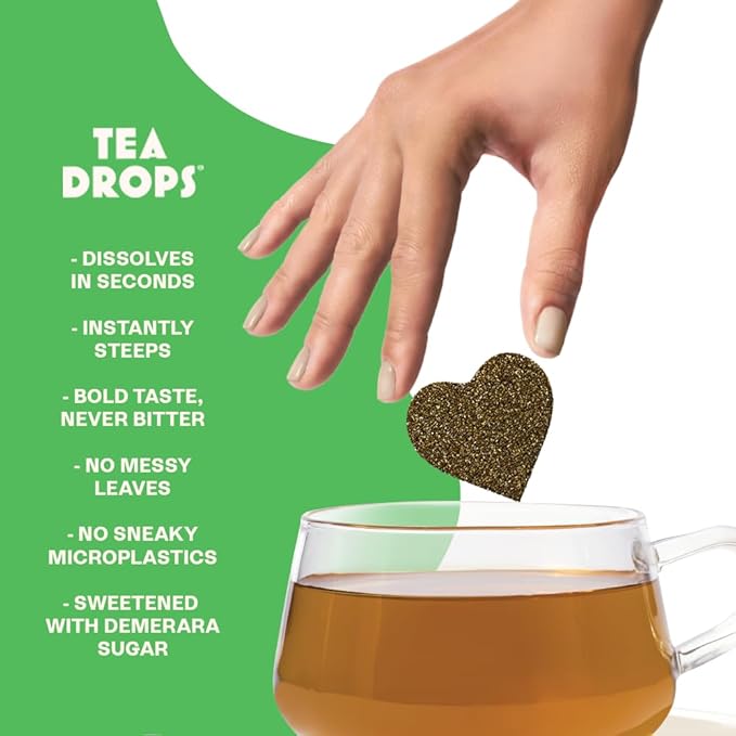 Tea Drops Lightly Sweetened Organic Tea Bulk Box | Sweet Peppermint | Caffeine Free | Iced or Hot Herbal Tea Beverages Gift Set | Includes Organic Peppermint Oil &amp Spearmint Leaves | 10 Drops per