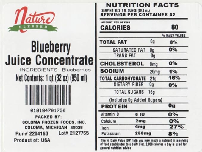 Nature Blessed 100% Pure Blueberry Fruit Juice Concentrate - 1 Quart (1/32 fl z bottle) Great for Home Wine Brewing Mead Ale Tea Snack Sticks