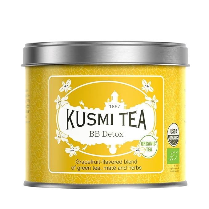 Kusmi Tea - BB Detox - Iconic Detox Tea - 100% Organic - Blend of Green Tea Mate &amp Grapefruit - Organic Flavored Yerba Mate Tea - Loose Leaf - Tin Box of 3.5 oz - Quantity for about 50 cups