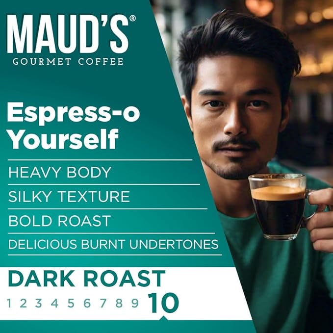 Maud's Espresso Roast Coffee Pods 50ct Dark Roast Coffee in Single Serve Pods – 100% Arabica Coffee Compatible with Keurig K Cups Maker