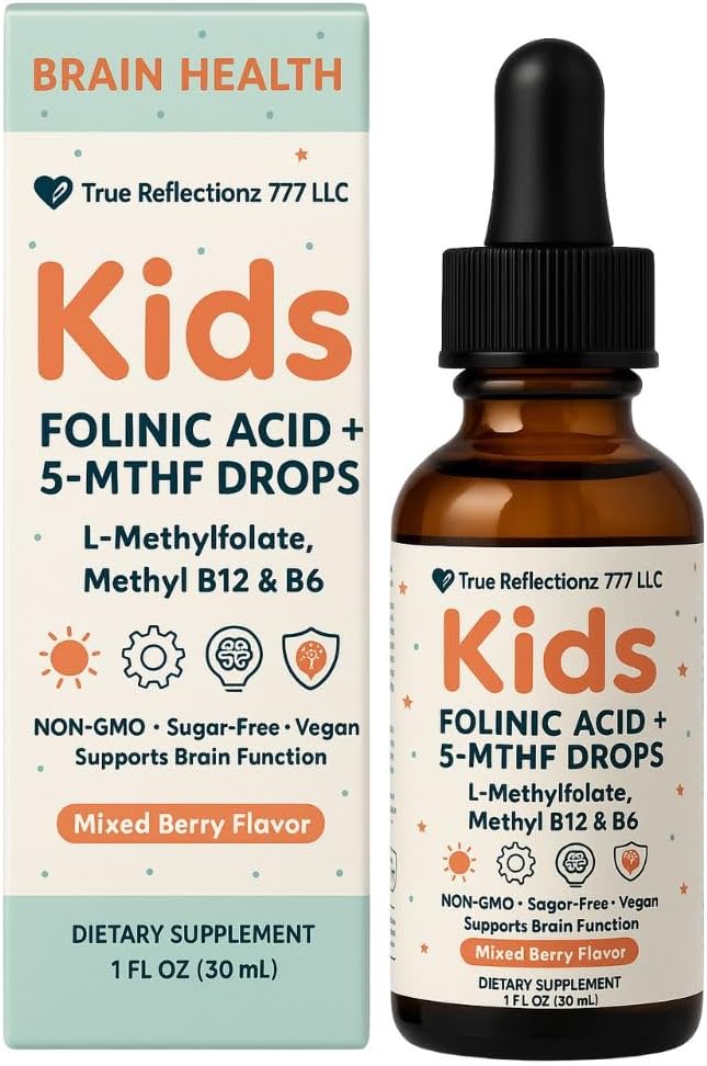 Folinic Acid Drops Kids &amp Adults – 800 mcg + L-Methylfolate + B12 +P5P B6 Gentle Methylation Magnesium Glycinate Vitamin D3 &amp C Folate Support for BrainFocus Mood &amp Cellular Health 5-M