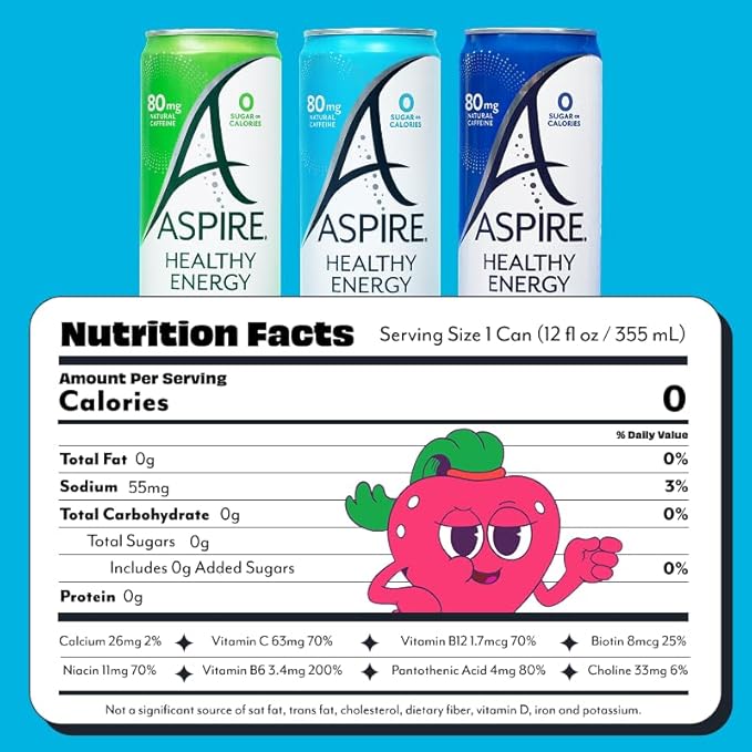 ASPIRE® The Fan Favorite Variety Pack Healthy Energy Drink 80mg Natural Caffeine Zero Sugar No Carbs Keto Friendly 12 Pack Green Tea Sugar Free Drink Low Caffeine Zero Calorie