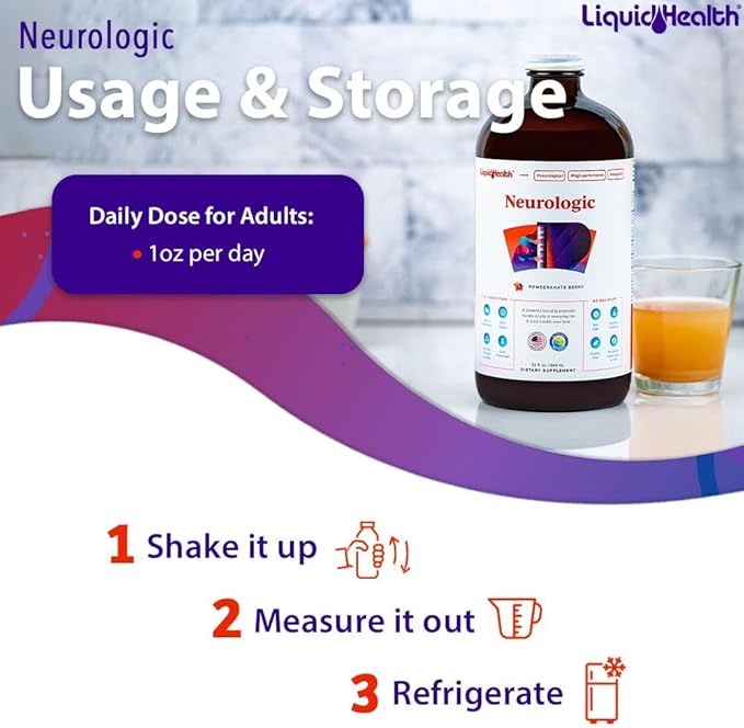 LIQUIDHEALTH Neurologic Focus Supplement - Brain Booster Nootropic Supplement for Cognitive Function Memory &amp Focus with Ginkgo Biloba Choline L-Theanine &amp Phosphatidylserine - USA Made (2