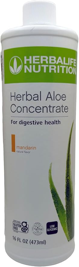 Herbalife Aloe Concentrate Pint: Mandarin Flavor 16 FL Oz (473 ml) for Digestive Health with Premium-Quality Aloe Gluten-Free 0 Calories 0 Sugar Naturally Flavored