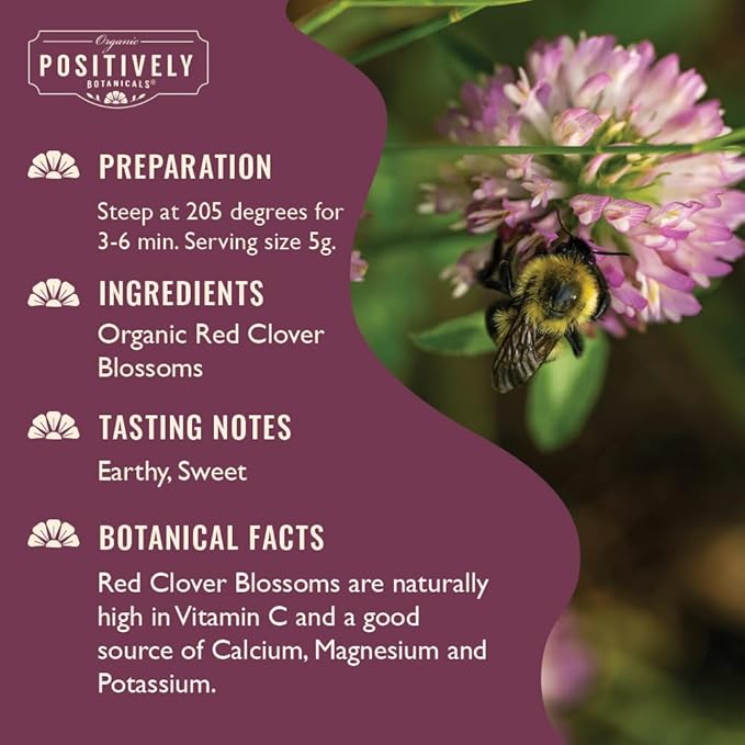 Organic Positively Botanicals Company Red Clover Blossoms Herbal Tea Loose Leaf Botanical 16 Ounce