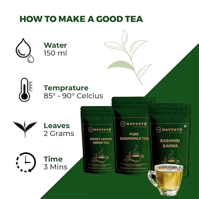 NAVVAYD Sweet Himalayan Green Tea | Loose Leaf | Ashwagandha | Shatavari | Turmeric &amp Cardamom | 3.52 Oz (100g) | Assam Tea | Organic leaves | Herbal | Daily Energy