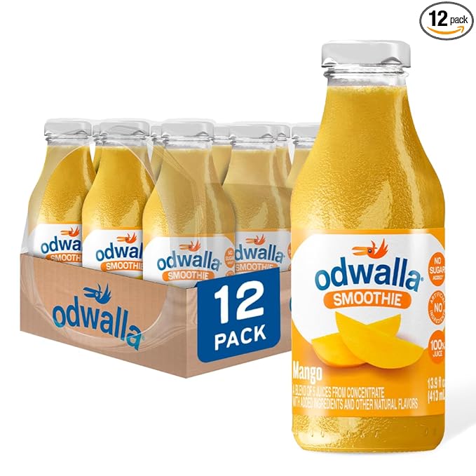 Odwalla Smoothie - Fruit Smoothie Mix Ready to Drink Juice Blend No Added Sugar No preservatives - 13.9 oz Glass Bottles - Mango