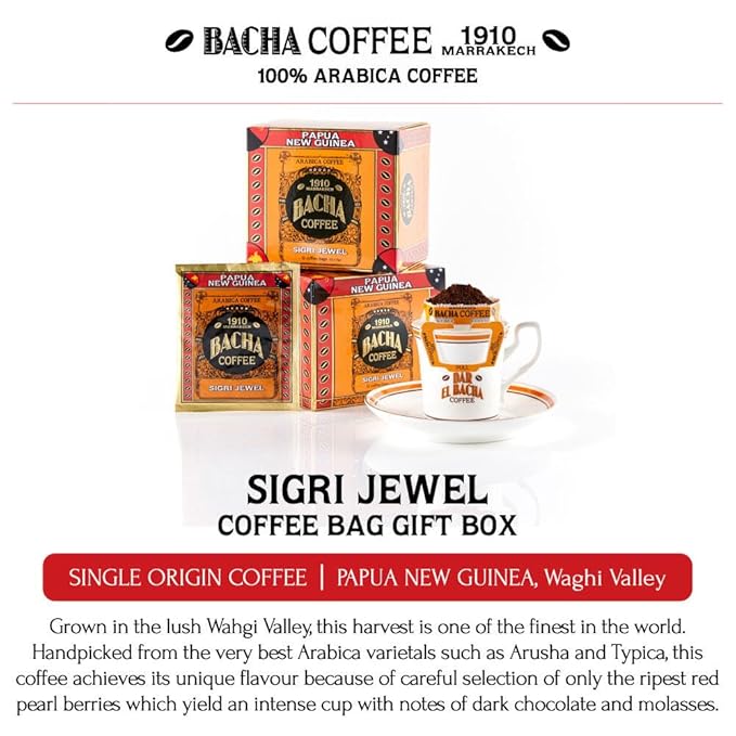 Bacha Coffee | Sigri Jewel Papua New Guinea Single Origin Arabica 100% Arabica Specialty Coffee 12 Coffee Drip Bags Gift Box