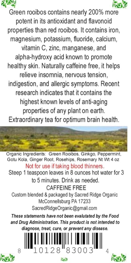 Brain Brew Memory Support Organic Loose Leaf Herbal Tea 4 oz Brain Boost Formula Mental Clairty &amp Focus