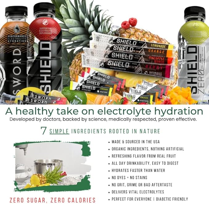 SHIELD Zero | Sugar-Free Electrolyte Replenisher Powder Packets | Natural Ingredients| Clean &amp Clear with no Dyes and No Artificial Sweeteners | Electrolyte Replenisher | Sugar Free Electrolyte Dr