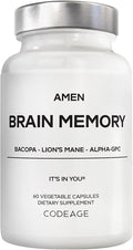 Amen Brain Memory Supplement- Bacopa Lion’s Mane Alpha-GPC Citicoline Phosphatidylserine Rhodiola Ginkgo BioPerine Huperzine A - NSF Certified Cognition &amp Mind Vitamins Non-GMO - 60 Capsu