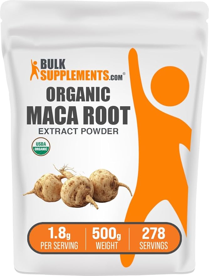 BulkSupplements.com Organic Maca Root Extract Powder - Organic Maca Powder Nutritional Supplement - Vegan &amp Gluten Free 1.8g of per Serving 500g (1.1 lbs) (Pack of 1)