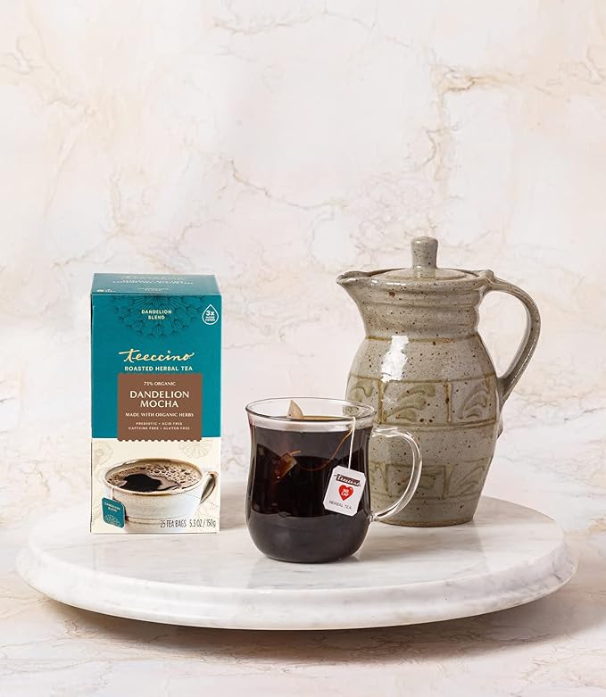 Teeccino Dandelion Mocha Tea - 25 Tea Bags - Caffeine-Free Roasted Herbal Tea with Prebiotics 3x More Herbs than Regular Tea Bags - Gluten-Free Acid-Free Coffee Alternative (Pack of 3)
