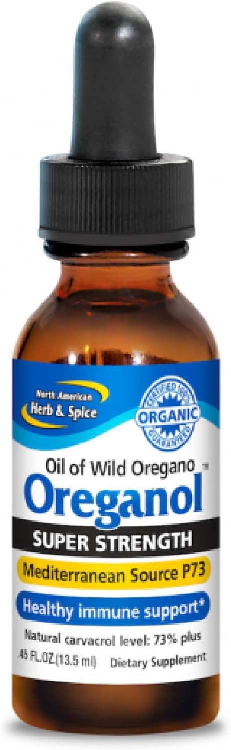 NORTH AMERICAN HERB &amp SPICE Super Strength Oreganol - 0.45 fl. oz. - Unprocessed Wild Organic Oregano Oil - Mediterranean Source P73 - Non-GMO - 194 Servings