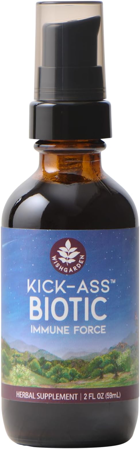 WishGarden Herbs Kick-Ass Biotic Immune Hero - Plant-Based Herbal Biotic Formula with Usnea Lichen Hops Echinacea &amp Goldenseal Supports Healthy Immune Respiratory &amp Lymph System Function