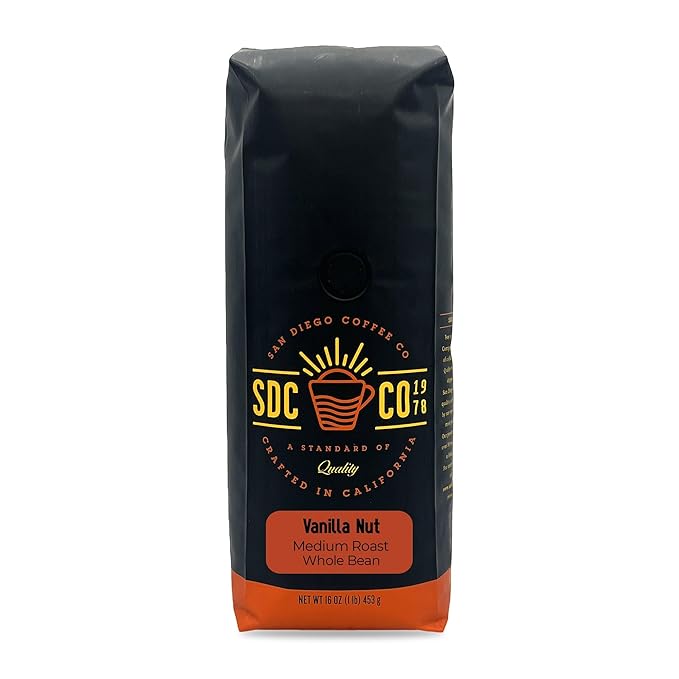 San Diego Coffee Vanilla Nut Medium Roast Whole Bean Coffee 16-Ounce Bag Café en grano tostado