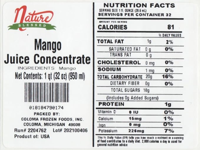 Nature Blessed 100% Pure Mango (Clarified) Fruit Juice Concentrate - 4 Quarts (4/32 fl oz bottles) Superb for home Brewing Wine Hard Cider Mead