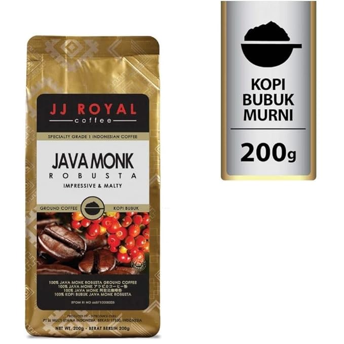 JJ Royal Coffee Java Monk Robusta 200g Ground Coffee (Pack of 1)