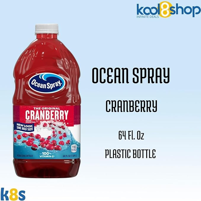 Ocean Spray Cranberry Fruit Juice Drink 64 fl oz Plastic Bottle 4 Pack + 15 Sugarcane Disposable Straws by KOOL8SHOP Infinite Deals