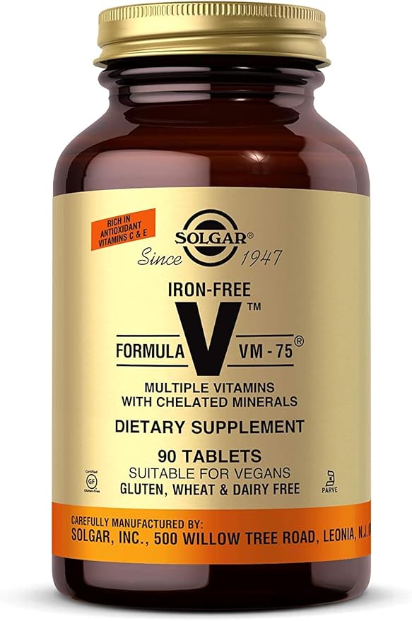 Solgar Iron-Free Formula VM-75 90 Tablets - Multivitamin with Chelated Minerals - Vitamin A B6 B12 C D E - Biotin Magnesium Calcium Zinc - Vegan Gluten &amp Dairy Free Kosher - 90 Servings