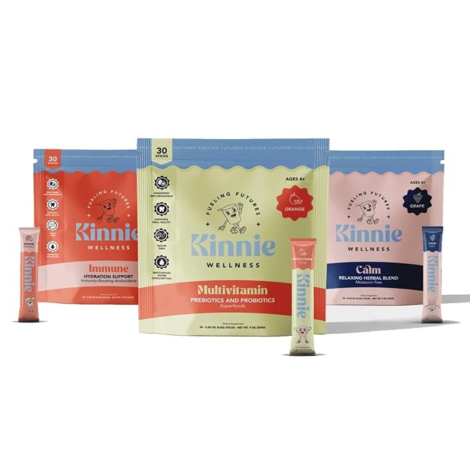 Kinnie Fueling Futures Bundle Pack - Multivitamin Calm and Immune Hydration - Sugar-Free with Probiotics Magnesium &amp Electrolytes - 90 Stick Packs