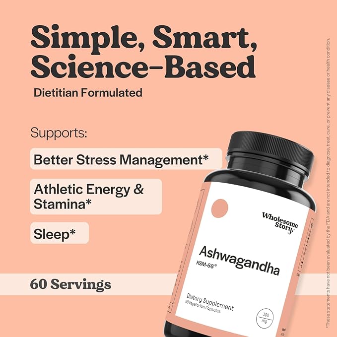 Vegan KSM 66 Ashwagandha Capsules| High Potency 5% Withanolides | Ashwagandha Root Extract Supplements | Ashwagandha 300mg | Stress Management &amp Well Being Support | 60 Ashwaganda Pills