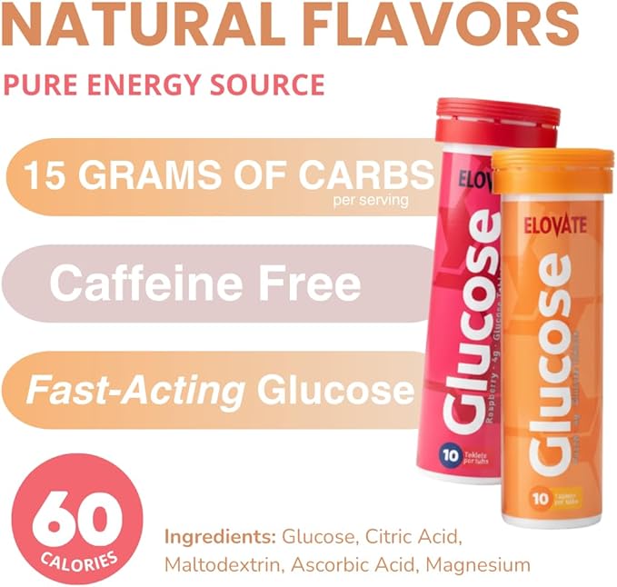 ELOVATE Fast Acting Glucose Tablets Peach Flavor – Raise Low Blood Sugar 15g Per Serving Chewable Gluten Free – 8 Tubes (80 Count)
