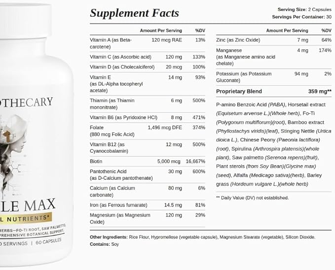 Follicle Max Hair Growth Supplement for Men &amp Women - Biotin 5000mcg Saw Palmetto Iron Zinc Fo-Ti Root Horsetail Nettle - DHT Support - Vitamins for Thinning Hair - 60 Capsules