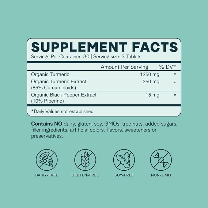 Ora Organic Turmeric Curcumin with Piperine - Pure Extracts for Joint Stress and Cardiovascular Health Support Healthy Cognitive Function No Filler Ingredients - 90 Vegan Tablets 1 Month Supply