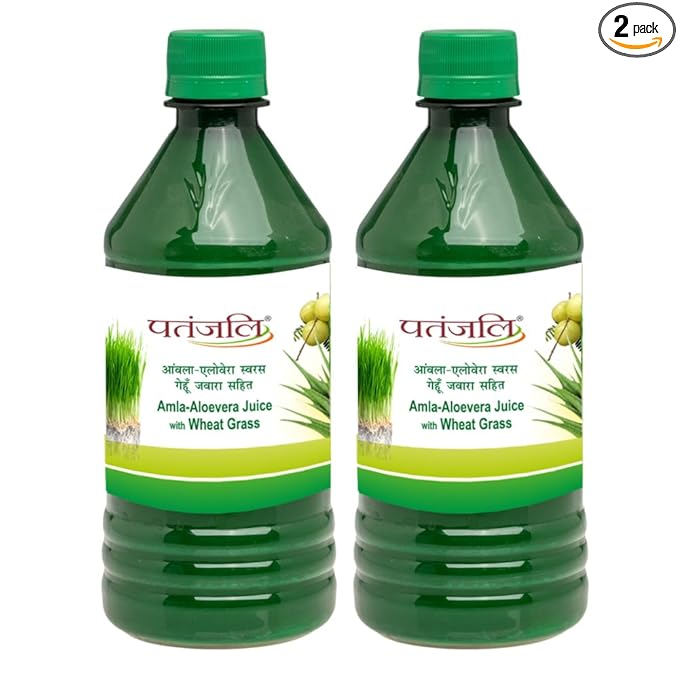 Patanjali Amla-Aloevera Juice with Wheatgrass Juice 500ml / 16.90 fl oz - (Pack of 2)