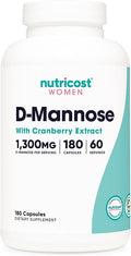 Nutricost D-Mannose with Cranberry Extract for Women 180 Capsules for 60 Servings Per Bottle - Vegan GMO Free and Gluten Free