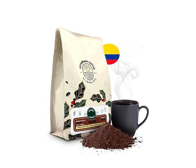 Samarian Coffee Dark Roast – Colombian Single-Origin Arabica – Specialty Ground Coffee with Citrus &amp Floral Notes – Smooth &amp Aromatic – For Pour Over French Press Chemex V60 – 12oz Bag