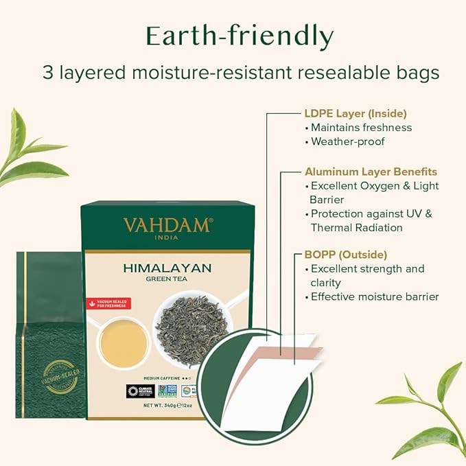 VAHDAM Green Tea Leaves From Himalayas 170+ Cups (12oz) High Elevation Grown Green Tea Leaves From Himalayas | Pure Unblended Single Origin Green Loose Leaf Tea | Vacuum Sealed