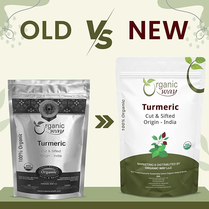 Organic Way Turmeric/Haldi Root Cut &amp Sifted (Curcuma Longa) - Herbal Tea | Kosher &amp USDA Certified | Vegan Non-GMO &amp Gluten Free | 100% Raw from India (2LBS / 32Oz.)