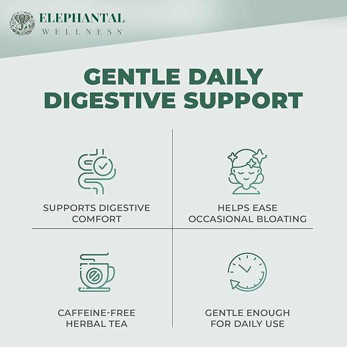 Elephantal Wellness Digestion Herbal Tea – Supports Healthy Digestion &amp Gut Comfort | Burdock Root Ginger Fennel Peppermint Turmeric &amp Chamomile | Caffeine-Free Loose Leaf Tea – 2oz 20 Se