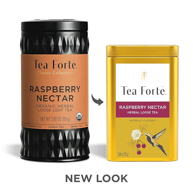 Tea Forte Raspberry Nectar Premium Loose Leaf Caffeine-Free Herbal Tea Blend Canister Makes 35-50 Cups