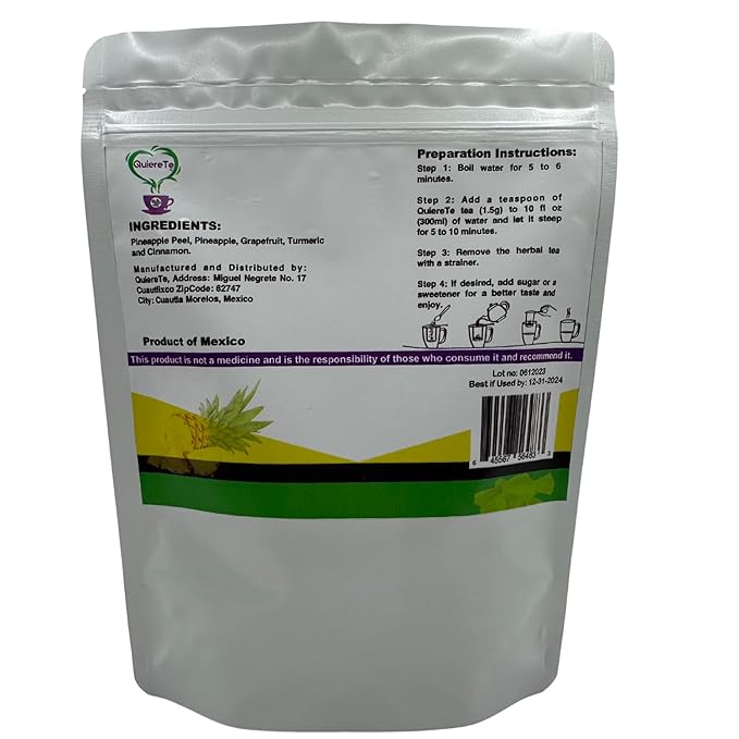 Pineapple Cinnamon Tea Quiere Te 5.3 Oz (150grams) Up to 100 cups Tropical Loose Leaf Tea Resealable Bag Piña tea Product from México 100% Naatural Piña Deshidratada Canela