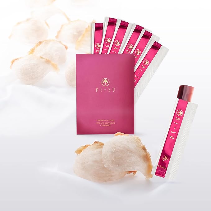 BI-SU Bird's Nest Essence Collagen Jelly Stick with Vitamin C Fish Collagen Peptides Anti Aging Maintain Skin Elasticity Immunity Support Japan Beauty Skin Care Secret Cranberry Flavor 7 PCS