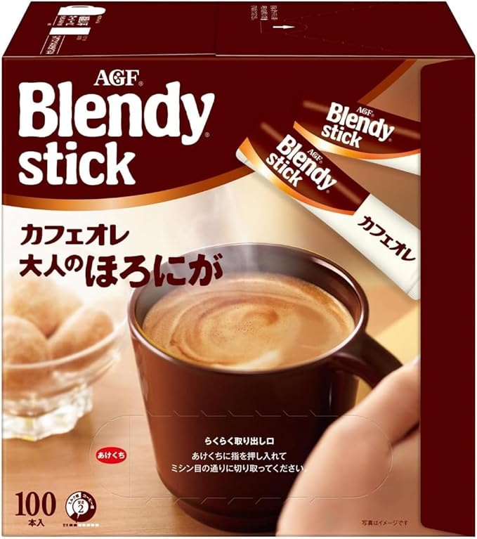 Japanese Instant Coffee – Blendy Stick Café au Lait Bitter Rich 100 Sticks – Mature Deep Roast Flavor – Smooth &amp Creamy Instant Coffee Mix – Made in Japan