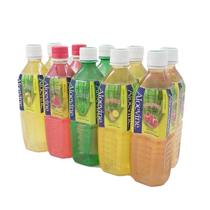 Aloevine Aloe Vera Drink juice l variety |16.9 oz. pack of 10 l 2 original 2 watermelon 2 mango 2 pomegranate 2 pineapple | plant based Vegetable Korean drinks