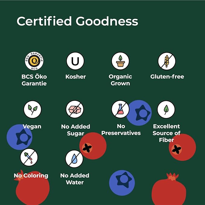 IOS Love Organic Juice - USDA Organic Certified - Cold Pressed No Added Sugar No Water No Artificial Colors No Preservatives No Flavors Added No Gluten - 33.8 Fl Oz (11 Forest Fruite Pack of 2)