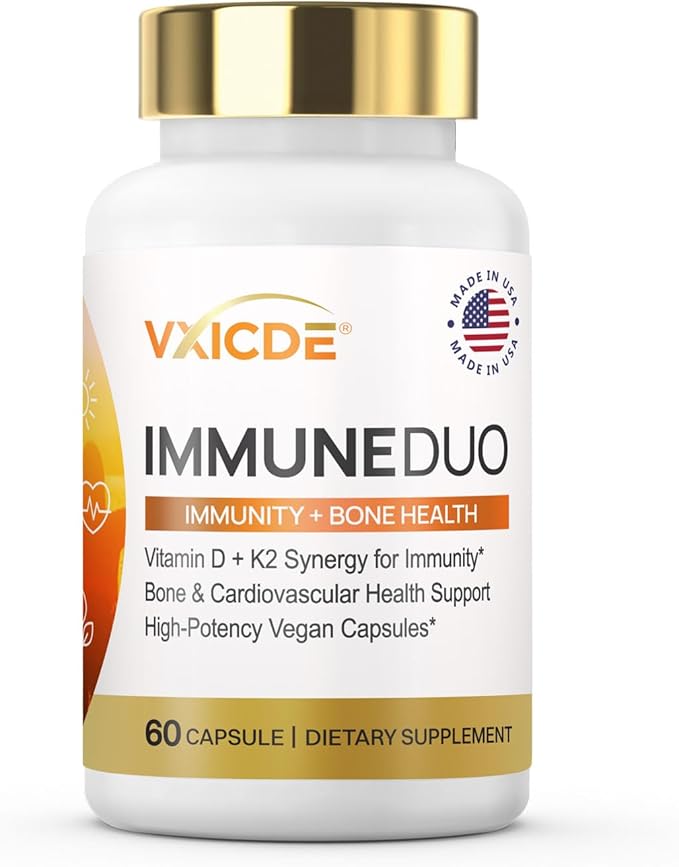 Vitamin K2 with D3 Supplement Non-GMO Formula 125 mcg Vitamin D3 &amp 100 mcg K2 (MK-7) Easy to Swallow D &amp K Complex 60 Capsules