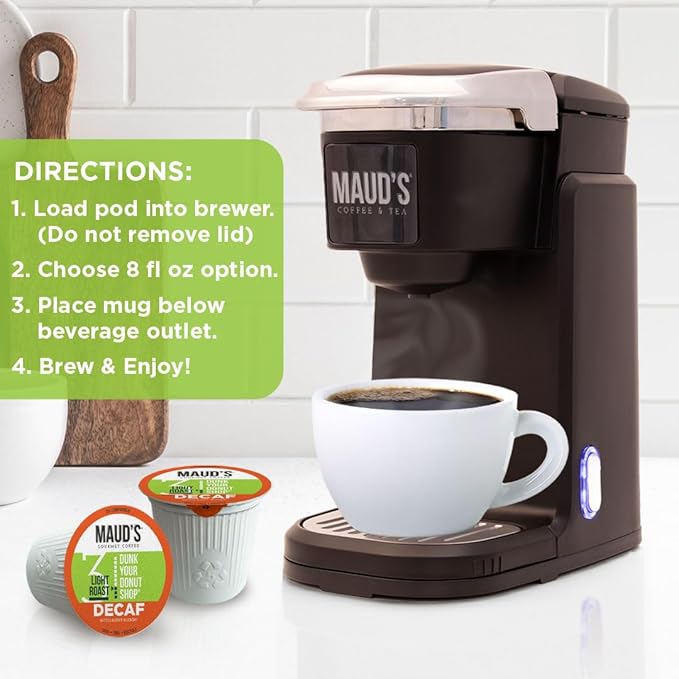 Maud's Decaf Donut Shop Coffee Pods 100 ct Decaffeinated Light Roast Coffee in Single Serve Pods – 100% Arabica Beans Compatible with Keurig K Cups Maker