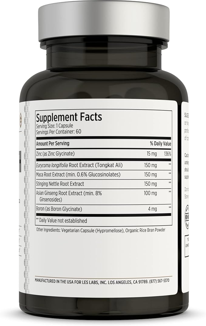 LES Labs Male Health – Enhance Hormone Production Strength &amp Vitality Drive &amp Endurance – Tongkat Ali Ginseng Maca &amp Boron – Non-GMO Supplement – 60 Capsules