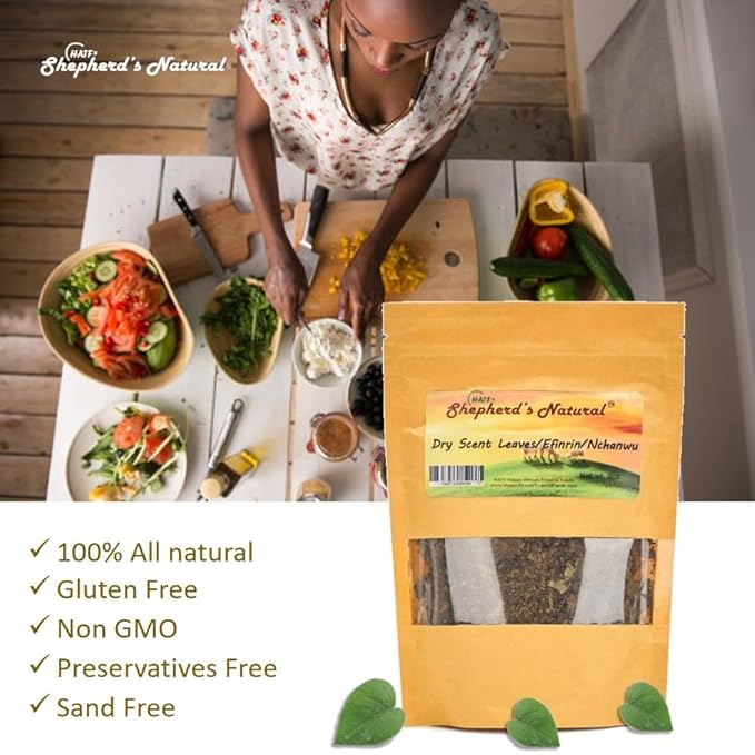 Scent Leaves (Efinrin/Nchanwu) – Dried (2 x 2oz) Bag African Seasoning by HATF's Shepherd's Natural. Perfect for soups stews and teas. Rich aroma traditional flavor! NON-GMO 100% ALL NATURAL.