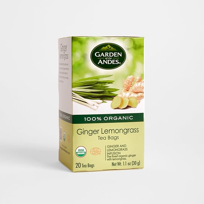 Garden of the Andes - Organic Ginger Lemongrass Tea - 20 Tea Bags/Box Pack of 6 (120 ct.) - Caffeine-Free Herbal Infusion - Supports Digestive Wellness &amp Calming Comfort