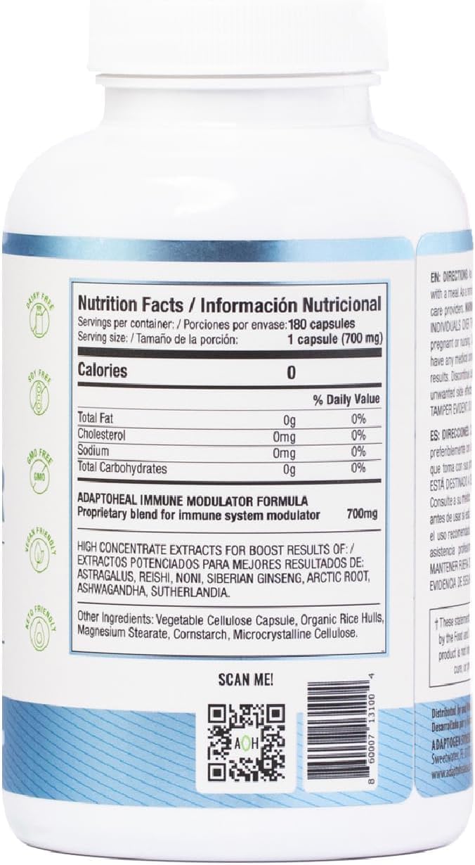 ADAPTOHEAL Immodulator - Adaptogenic Supplement for Well-Being with Ginseng Ashwagandha Reishi Mushroom - Supports Stress Response Mood Balance and Immune System Function (180 Capsules/700 mg)