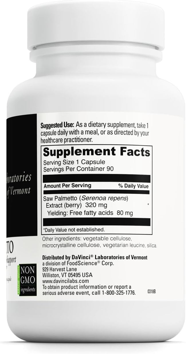 DAVINCI Labs Saw Palmetto - Dietary Supplement to Support Proper Prostate Health Function Premenstrual Needs and Lactation* - with Saw Palmetto Berry Extract - Gluten-Free - 90 Vegetarian Capsules