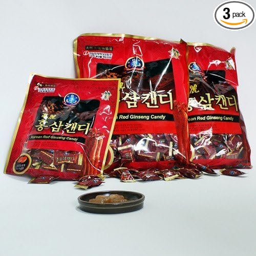 Korean Premium Red Ginseng Candy (200gx3packs) 600g - Strong Red Ginseng Taste. Help with Sore Throat Coughing Breath Refresher