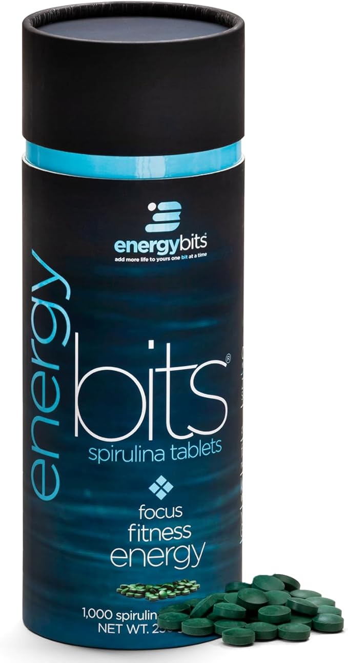 ENERGYBITS - Organic Spirulina Tablets - Plant-Based Algae Superfood - for Focus Fitness Energy - Plant Protein - Gluten Free - Collagen Vitamin B12 Omega 3 - Keto &amp Vegan - 1000 Tablets Canis